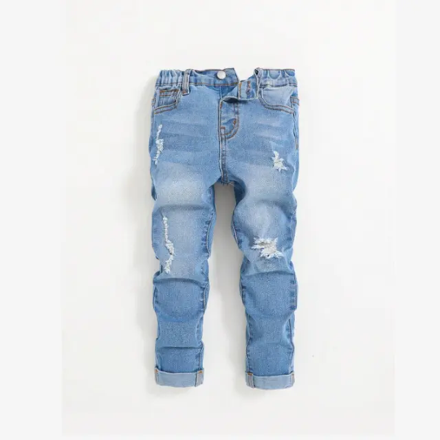 100% Qc Inspectie Kids Denim Jeans Jongen Kleding Sets Broek Gescheurd Blauw Wit Wassen Baggy Heren Jeans Kleding Fabrikant Custom