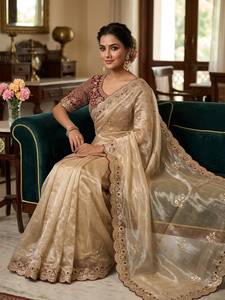 Designer Embroidery Sequence Work And Thread Zari Work Space Silk <b>Saree</b> With Embroidery Zari Sequence Work Fully Stitched Blouse - Product Image 2