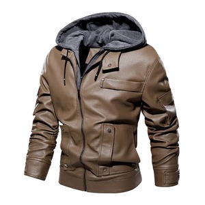 Chaqueta de cuero de alta calidad para hombre, chaqueta de motocicleta de cuero PU marrón y negro con capucha extraíble, chaqueta de PU para hombre, abrigo 2025 - Product Image 3