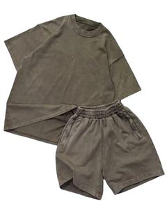 Conjuntos Cortos Casuales Lisos para Hombre, Lavado Ácido, 100% Algodón Jersey 240gsm, Camiseta y Pantalones Cortos de Corte Cuadrado para Hombre, Hechos en Pakistán - Product Image 1