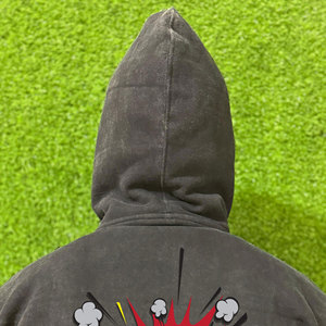 Sweat-shirt à capuche 100 % coton épais pour garçons, modèle 2026, avec fermeture éclair intégrale, technique d'impression en relief, teint uni, coupe oversize, style thermique américain - Product Image 6