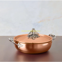 Casserole de luxe en cuivre martelé artisanal avec poignées en acier inoxydable et bouton en forme d'oiseau – Ustensile de cuisson haut de gamme pour cuisine et salle à manger élégante