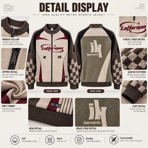 Suéter de Punto Retro Personalizado para Deportes de Motor, Suéter de Carreras con Cierre, Suéter de Punto con Diseño de Tablero de Ajedrez - Product Image 3