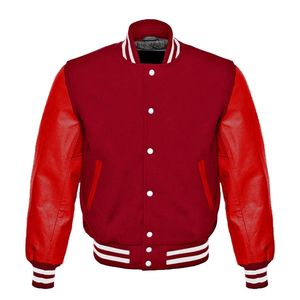 Chaqueta de béisbol de alta calidad para hombre, cuerpo de lana, Mangas de cuero, diseño universitario liso, chaqueta de béisbol para hombre - Product Image 1