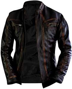 Chaqueta Bomber de Cuero Negra para Hombre de Primera Calidad con Diseño Casual y Elegante para Invierno, Cuello Alto Moderno, Impermeable y con Logotipo Frontal - Product Image 1