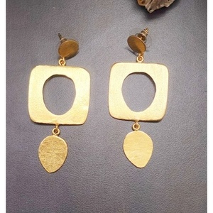 Boucles d'oreilles pendantes géométriques en laiton, style bohème tendance, plaqué or, pour femmes, autres occasions, bijoux faits à la main - Product Image 1