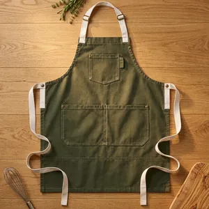 Delantal Clásico Resistente y Reutilizable sin Mangas, de Lona Verde con Múltiples Bolsillos, para Cocina y Uso Diario - Product Image 1