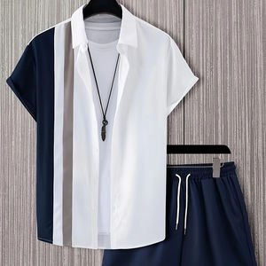 Conjunto de Verano Casual de Dos Piezas para Hombre con Camisa de Manga Corta y Shorts - Product Image 1