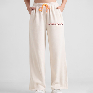 Venta al por mayor de alta calidad Streetwear cintura elástica pantalones de chándal acampanados de pierna ancha 100% algodón Fleece Loose Fit Joggers para mujeres - Product Image 5