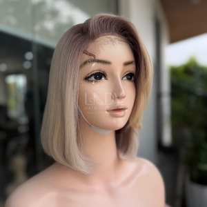 Pelucas rubias onduladas estilo bob de cabello humano vietnamita 100% con cabello fino de bebé - Product Image 1