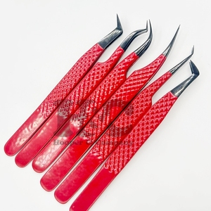 Pinces à extensions de cils professionnelles en acier inoxydable, pointes en fibre, manche à coupe diamant, embout noir, étui personnalisé, logo personnalisé, pince à cils en vison plate - Product Image 2