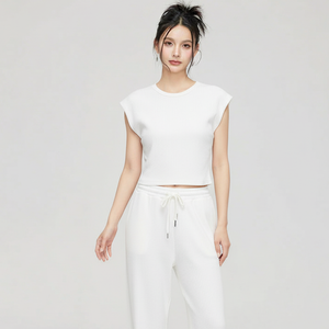 Wholesale Women Ribbed Knit Two Piece Striped 100% Cotton Quick Dry Sleeveless Tank Top Skinny Shorts Comfortable for Wear - Product Image 1