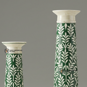 Proveedor indio ofrece conjunto de portavelas con incrustaciones de hueso verde hecho a mano candelabro decorativo con patrón Floral - Product Image 5