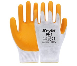 ถุงมือยางไนไตรล์แบบถักทำจากโพลีเอสเตอร์สีเหลือง PN5เคลือบครึ่งไนไตรล์ - Product Image 1