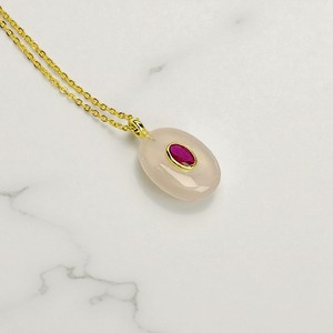 Collier pendentif fait main en quartz rose ovale incrusté - Collier à double pierre précieuse - Vente flash - Product Image 1