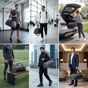 Bolsa Deportiva Gris y Negra al <span class=keywords><strong>por</strong></span> Mayor con Compartimento para Zapatos, Logotipo Personalizado, Impermeable, para <span class=keywords><strong>Viajes</strong></span> <span class=keywords><strong>de</strong></span> <span class=keywords><strong>Fin</strong></span> <span class=keywords><strong>de</strong></span> <span class=keywords><strong>Semana</strong></span> - Product Image 3