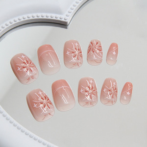 Uñas Postizas Personalizadas Color <span class=keywords><strong>Nude</strong></span> con Diseño de Fuegos Artificiales, Removibles, Forma Estrella Cuadrada, Material ABS, Pegamento, 24 Piezas - Product Image 3