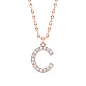 Pendentif initial C en diamant de laboratoire sans conflit, plaqué or 18 carats sur argent sterling, 0,09 ct, style trombone, pour femme - Product Image 1