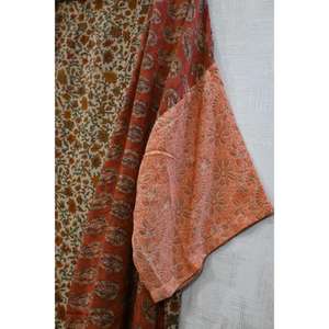 Robe Kimono Courte en Soie Patchwork Grande Taille Respirante Décontractée Longueur Genou Imprimé Floral Bohème Indien Fait Main Col en V - Product Image 3