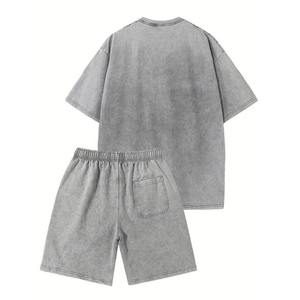 Ropa de verano pieza 2 lavado ácido camiseta pantalones cortos conjunto para hombres sudadera camiseta conjunto corto 2025 - Product Image 2