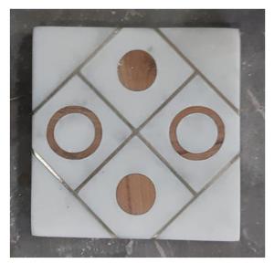 Personalized Custom Logo Round Shape Marble Coasters with <b>Wood</b> Inlay Fish Pattern Mats For Home Decoration Coffee Cup Coasters - Product Image 3