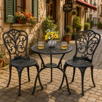 Ensemble bistro 3 pièces en fonte d'aluminium pour l'extérieur Ensemble bistro pour patio Table et chaises de patio Lot de 2 avec trou pour parasol