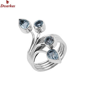Vente en gros d'usine OEM ODM, bague en argent sterling 925 avec topaze bleue, certifiée par un tiers, bagues de fiançailles vintage - Product Image 1