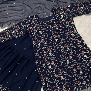 Alta calidad totalmente cosido Georgette Top lentejuelas hilo Zari trabajo Sharara conjunto para fiestas de verano ropa India paquistaní - Product Image 1