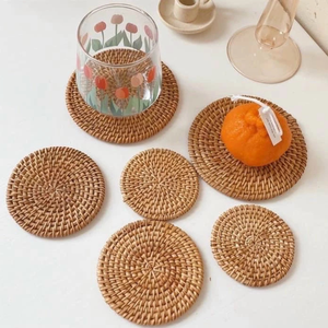 Assiette en osier écologique, tapis de boisson réutilisable fait à la main, décoration de cuisine durable, fleur classique, fabriqué au Vietnam - Product Image 5