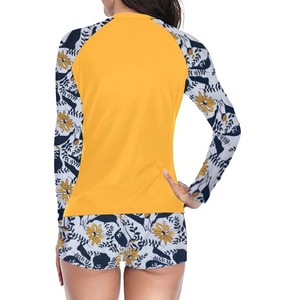 <b>Women</b> Two Pieces Vintage Print <b>Rash</b> <b>Guard</b> Swimwear Long Sleeve Shirt Shorts Surf Top Retro Print Running Shirt Split Swimsuit - Product Image 3