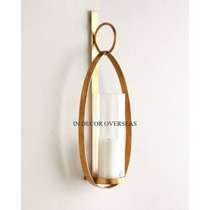 Precioso aspecto montado en la pared de alto grado chapado en oro de Metal y vidrio transparente hecho portavelas linterna suministros de decoración del hogar - Product Image 1