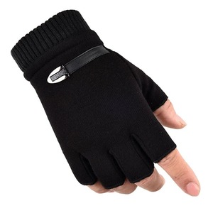 Gants mi-doigts pour hommes automne-hiver, doublés en polaire, mitaines sans doigts chaudes, style punk hip hop pour la conduite et l'équitation en plein air - Product Image 6