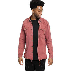 Haute qualité 100% coton pierre lavé Denim veste pour hommes bouton en métal avec poignets Bomber haute rue Style couleur rose - Product Image 3