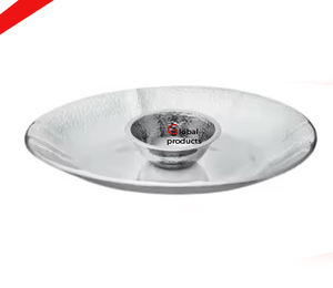 Tazón para servir aperitivos y patatas fritas y DIP de aluminio y metal con acabado plateado de aspecto único para restaurante y bar de hotel - Product Image 1