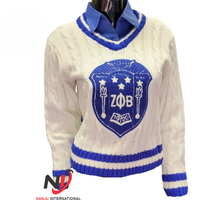 Cardigan décontracté bleu roi 100 % coton Zeta Phi Beta, respirant, infroissable, avec broderie et poches avant – Vente en gros