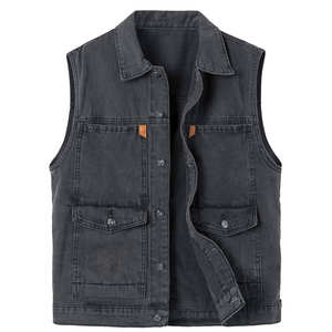 Denim gilet réglable nouveauté 2025 couleur unie respirant Oem Service classique 100% coton sans manches Denim gilet pour hommes - Product Image 1