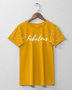 เสื้อยืดลูกไม้คอวีพิมพ์ลายโลโก้สาวๆสำหรับผู้หญิงมาใหม่2025 - Product Image 3