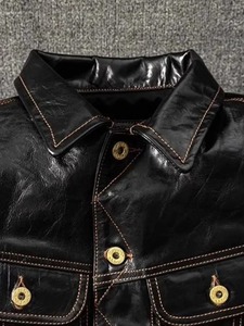 Men's Genuine <b>Sheep</b> <b>Skin</b> <b>Jacket</b> Single Breasted Casual Style Turn-Down Collar Slim Fit Oil Wax Motorcycle Short Coat Canvas - Product Image 4