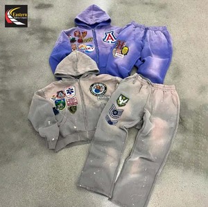 Meilleur survêtement personnalisé lourd 500gsm pour hommes lavage à l'acide soleil délavé impression DTG logo écran hiver Streetwear zippé en détresse - Product Image 4