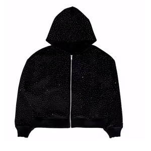 Rhinestone Full Face Zip Up Hoodie Oversized Blank Custom Rhinestone Full Zip Up Hoodie 2024 - Product Image 6