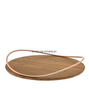 Plateau de service en forme de rectangle en bois de haute qualité avec poignées de concepteur de feuilles en métal plaqué or au prix le plus bas - Product Image 3