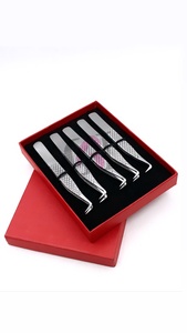 Ensemble de pinces à cils en acier inoxydable 5 pièces, pointe de précision lisse, poignée diamantée, emballage en boîte - Product Image 5