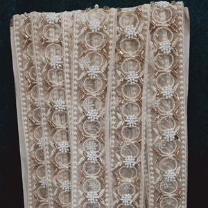 Customizable Premium Quality Beaded Lace <b>Fabric</b> with Eco-Friendly Embroidery Glass Beads Sequins for Couture Garments - Product Image 1