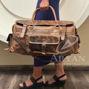 กระเป๋าเดินทางสไตล์วินเทจความจุขนาดใหญ่, กระเป๋าหนัง Holdall กระเป๋าค้างคืนกระเป๋าวันหยุดสุดสัปดาห์สําหรับผู้ชาย - Product Image 1