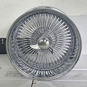 New <strong>17</strong>-<strong>Inch</strong> Straight Lace Wire Wheel with 100 Spokes Reverse Type Chrome Steel <strong>Rim</strong> 17x9J Wheel Includes Caps and Adapters - Product Image 3