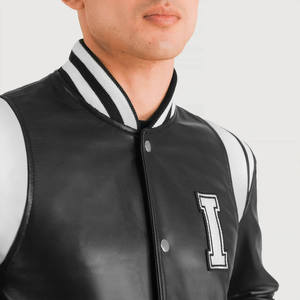 Blouson universitaire avec logo personnalisé pour hommes Blouson bombardier chaud Letterman College Baseball pour hommes avec fermeture à poches boutonnées - Product Image 3