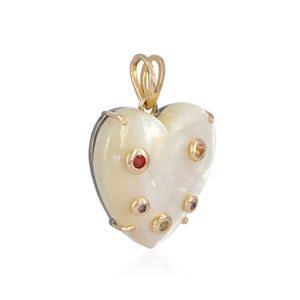 Pendentif en or 14 carats avec cœur en nacre et pierres précieuses saphir multicolores, bijoux fins, dos en argent 925 - Product Image 2