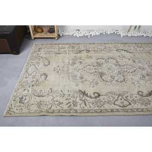 Tapis turc vintage de 5,1 x 8,5 pieds, grand tapis, tapis en laine persan beige gris - Product Image 5