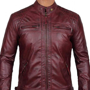 Venta al por mayor por encargo genuino Vintage Racer estilo hombres chaqueta de cuero transpirable con capucha cuello invierno elegante abrigo de calle - Product Image 5