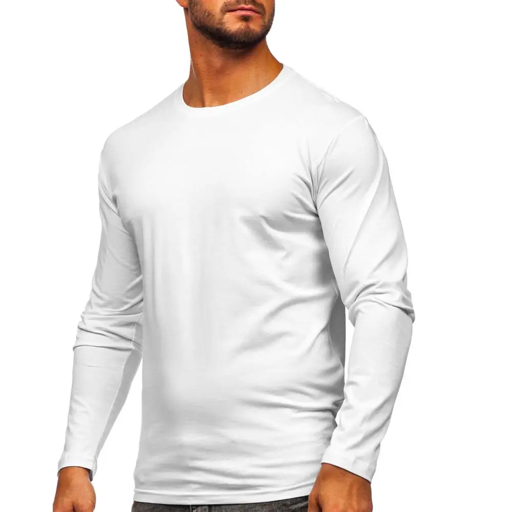 Branco liso OEM Marca Privada Oversize Respirável Homens Long Sleeve T Shirt